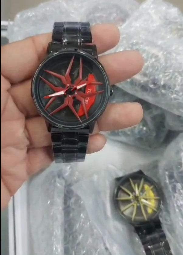 Skmei New Car Wheel Watch with Rolling Creative Fashion Analog Watch, Black Dial Zink Alloy Case Men's Watch, Stainless Steel Black Color Band, Quartz Movement, Water & Scratch-Resistant-1990