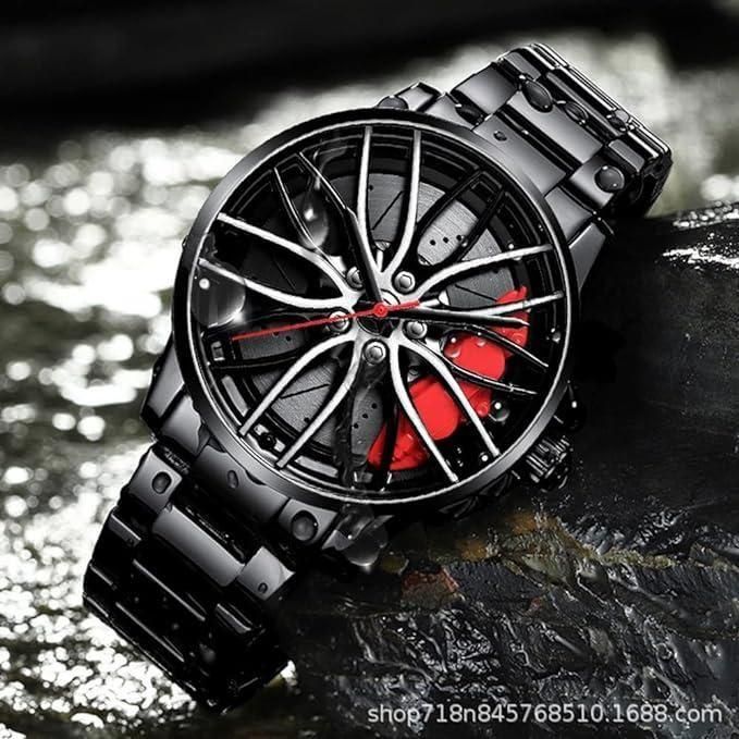 Skmei New Car Wheel Watch with Rolling Creative Fashion Analog Watch, Black Dial Zink Alloy Case Men's Watch, Stainless Steel Black Color Band, Quartz Movement, Water & Scratch-Resistant-1990