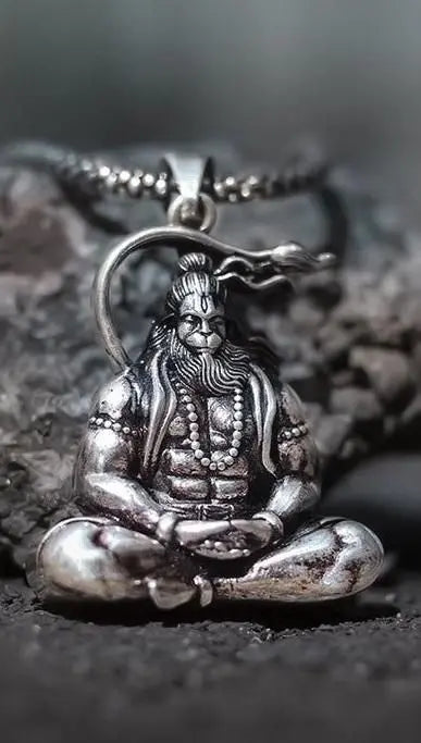 Hanuman Silver Locket With Chain