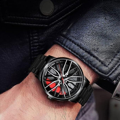 Skmei New Car Wheel Watch with Rolling Creative Fashion Analog Watch, Black Dial Zink Alloy Case Men's Watch, Stainless Steel Black Color Band, Quartz Movement, Water & Scratch-Resistant-1990