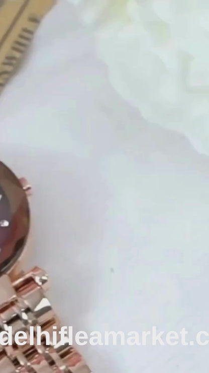 Diamond Shape Multicolour Dial and Rose Gold Strap Watch for Womens and Girls